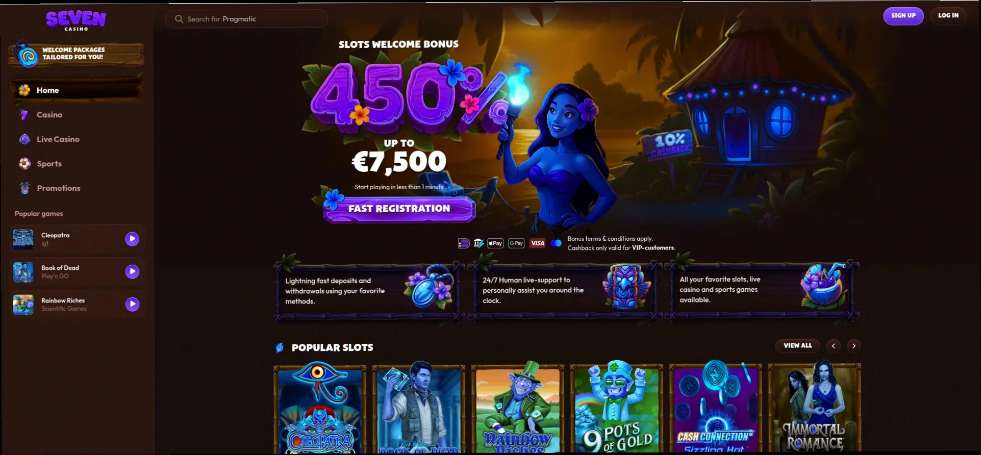 Seven Casino 450% tot €7.500 welkomstbonus